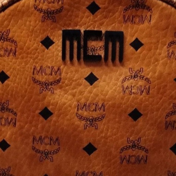 Authentic MCM BackPack Bag  Black Tan White leather pvc - Picture 11 of 11